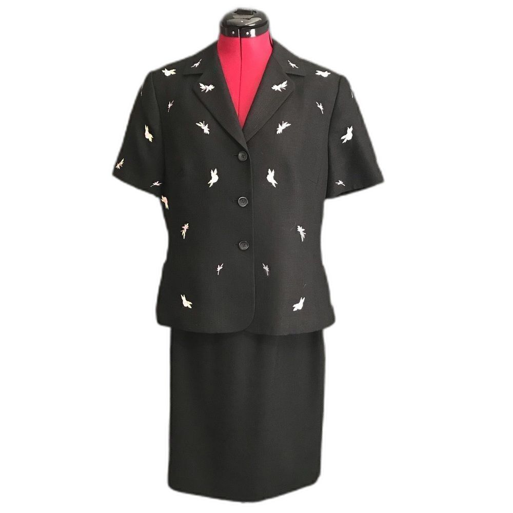 Kasper & Company ASL Skirt Suit Set Women's 12P/14P Black Blazer & Skirt Set